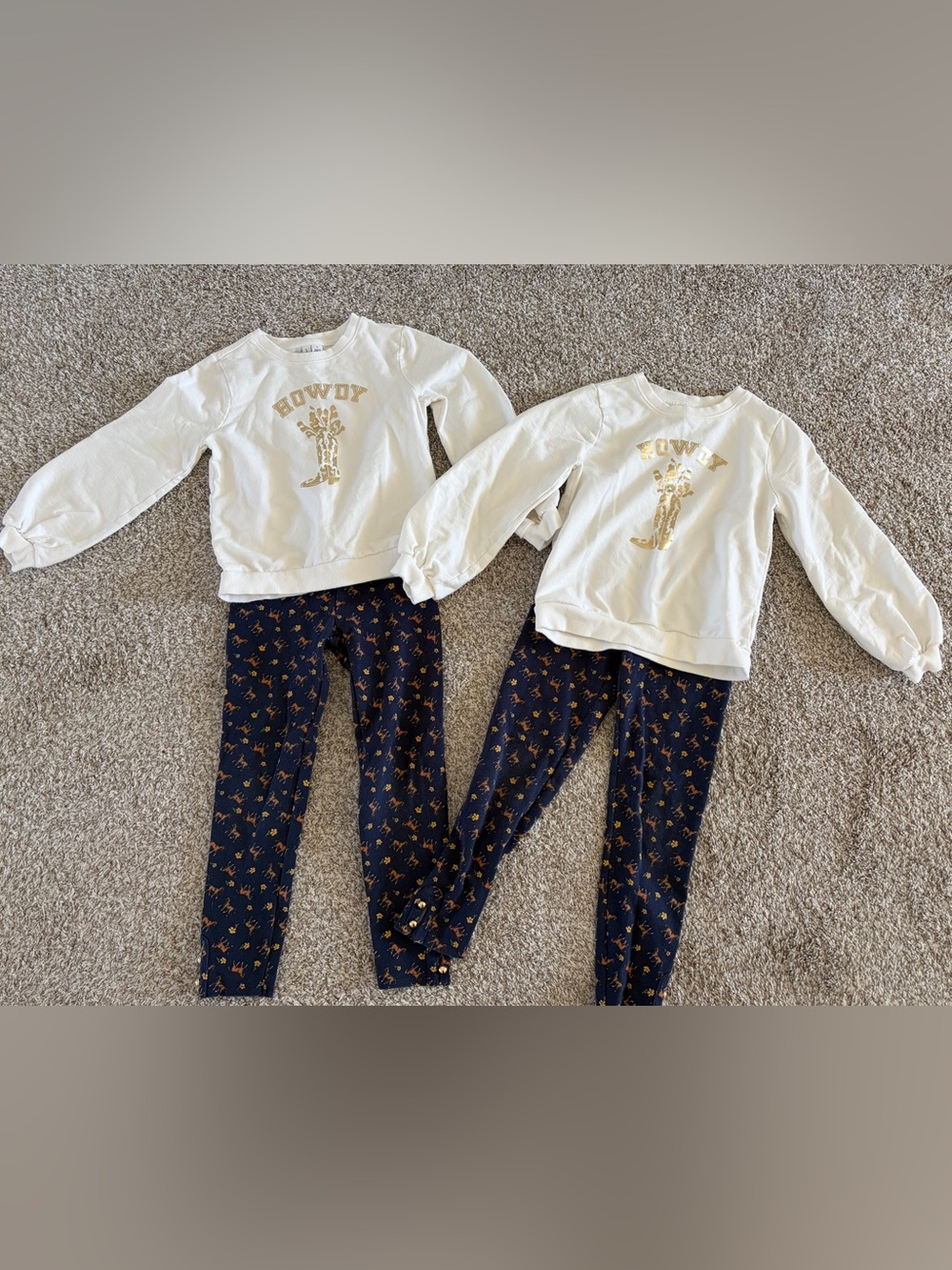 Twin Janie & Jack White & Navy 'Howdy' Gold Graphic Shirt w/ Horse Leggings Set